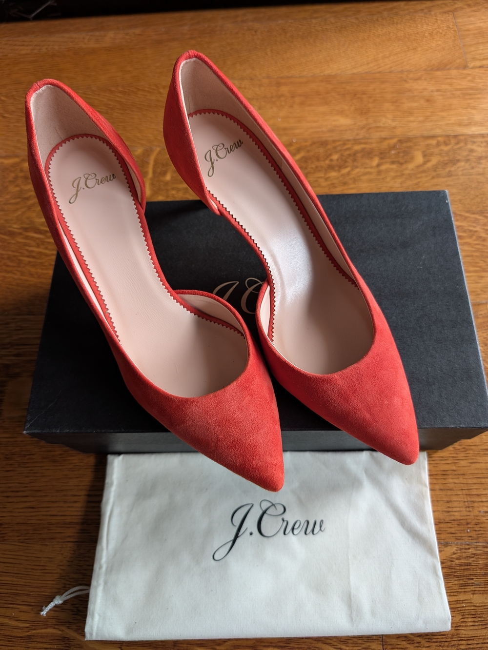 J. Crew Colette Red Suede D'orsay Pumps Pointed Toe Kitten Heels Size 8 (New)